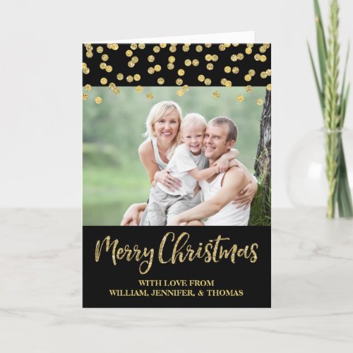 Gold Black Confetti Merry Christmas Photo Card