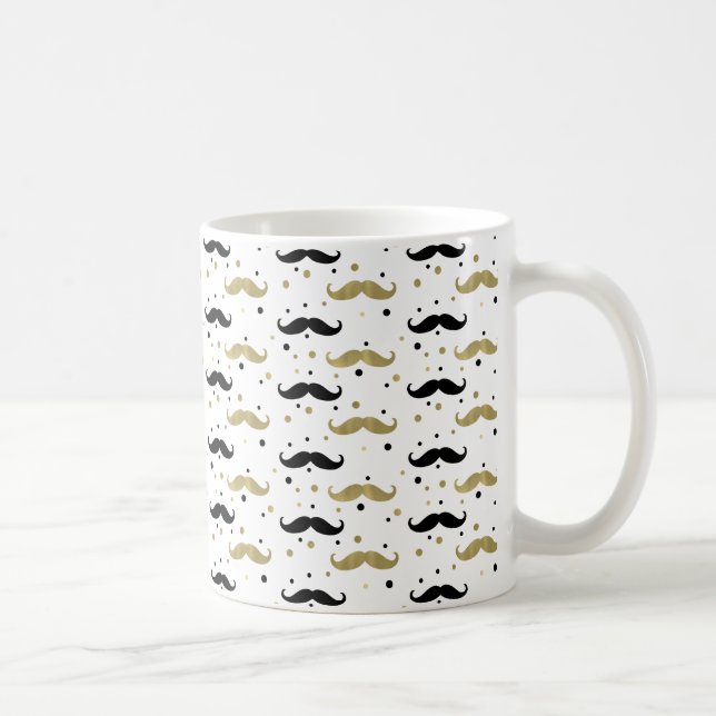 Gold Black Confetti Mustaches Coffee Mug (Right)