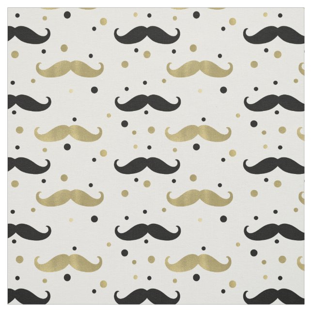 Gold Black Confetti Mustaches Fabric (Swatch)
