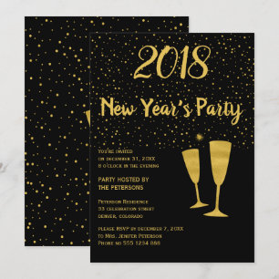 Gold black confetti New Year's celebration invite