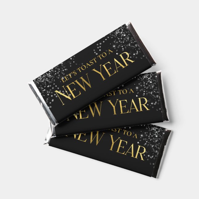 Gold Black Confetti New Year's Eve Party Hershey Bar Favors (Front)