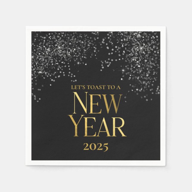 Gold Black Confetti New Year's Eve Party Napkins (Front)