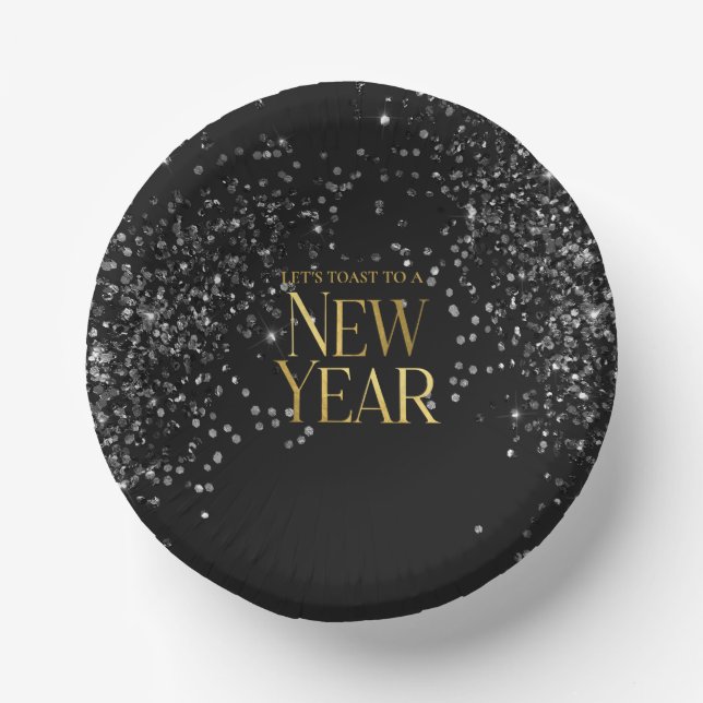 Gold Black Confetti New Year's Eve Party Paper Bowls (Front)