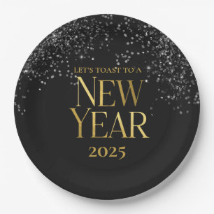 Gold Black Confetti New Year's Eve Party Paper Plates