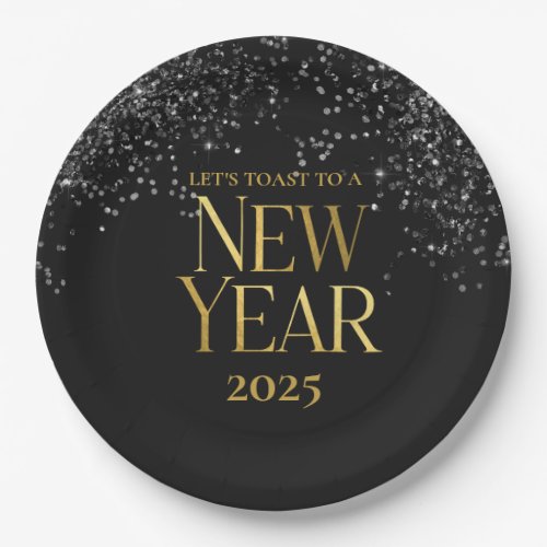 Gold Black Confetti New Years Eve Party Paper Plates