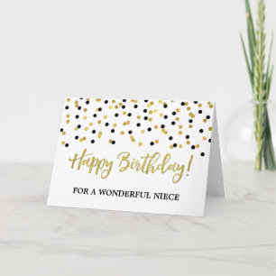 Gold Black Confetti Niece Birthday Card