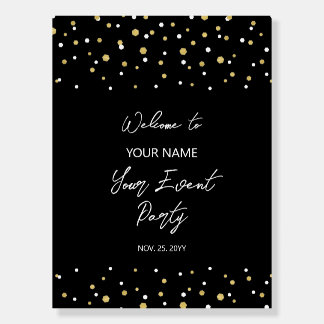 Gold & Black Confetti Party Event Welcome Foam Board