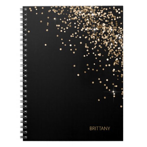 Gold Black Confetti Personalized Notebook