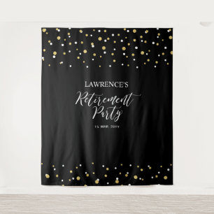 Gold & Black Confetti Retirement Party Backdrop