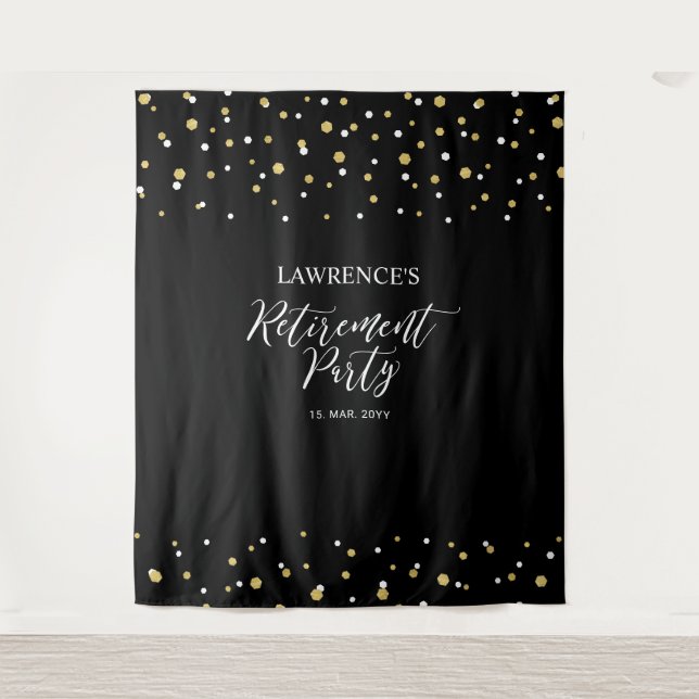 Gold & Black Confetti Retirement Party Backdrop (Front)