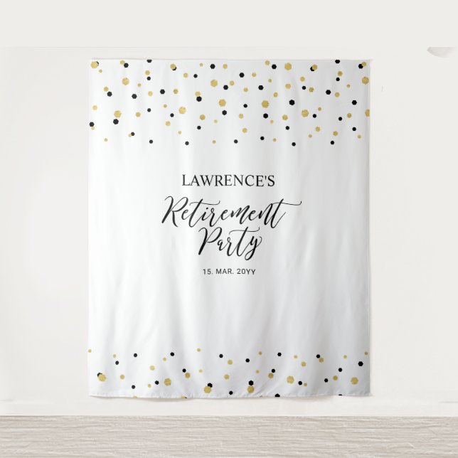 Gold & Black Confetti Retirement Party Backdrop (Front)