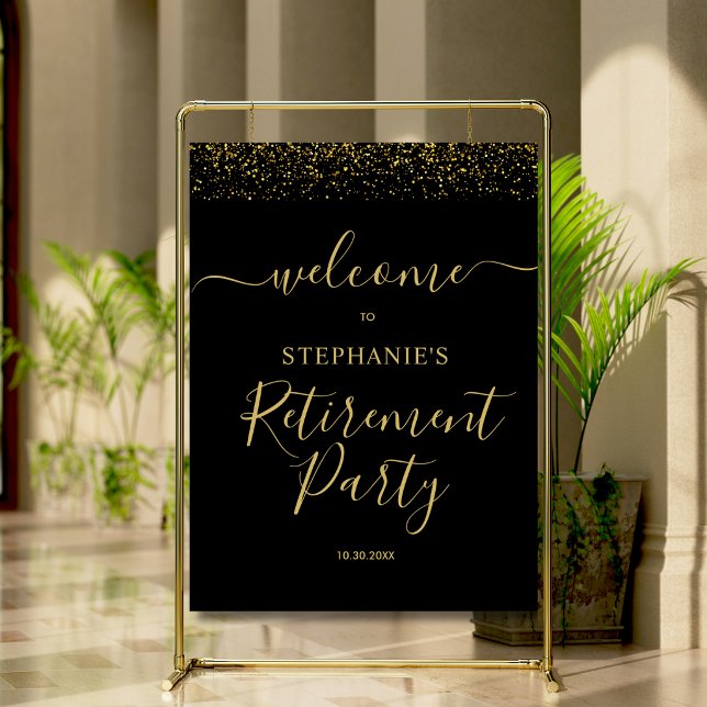 Gold & Black Confetti Retirement Party Welcome Foam Board (Creator Uploaded)