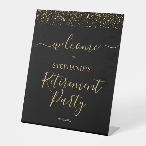 Gold & Black Confetti Retirement Party Welcome