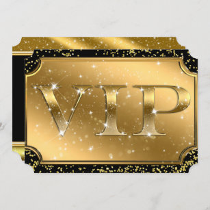 Gold Black Confetti Sparkle Glam VIP Party Ticket Invitation