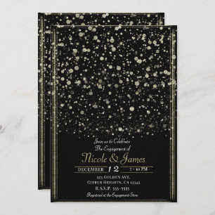 Gold & Black Confetti Splatter Engagement Party Invitation