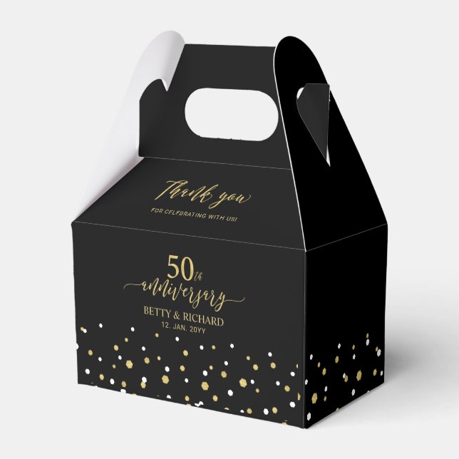 Gold & Black Confetti Wedding Anniversary Favor Favor Boxes (Front Side)