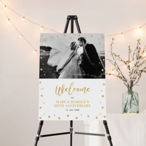 Gold  Black Confetti Wedding Anniversary Welcome  Foam Board