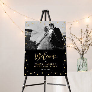 Gold & Black Confetti Wedding Anniversary Welcome Foam Board