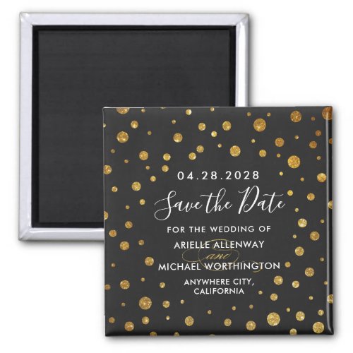 Gold Black Confetti Wedding Save the Date Magnets