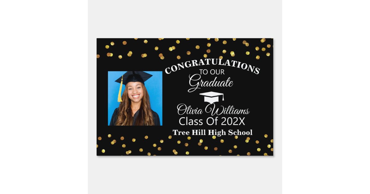 Gold black Congrats Graduate Photo Class of 2021 Sign | Zazzle