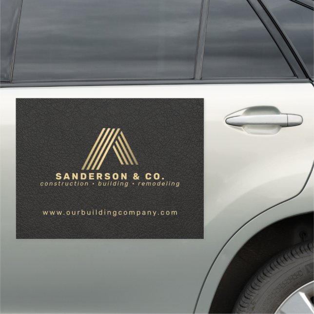 Gold black construction company advertising car magnet (In Situ)