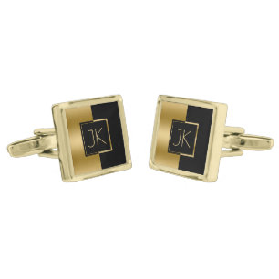 Gold & Black Cool Geometric Design Gold Cufflinks