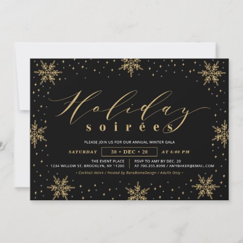 Gold  Black Corporate Holiday Soiree Party Invitation