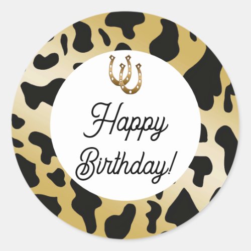 Gold  Black Cow Spots Birthday Classic Round Sticker