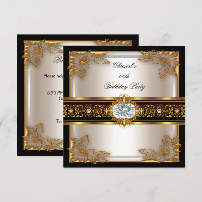 Gold Black Cream Elite Elegant Birthday Party Invitation (Front/Back)