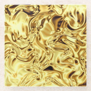 Gold Black Crinkle Pretty Glass Coaster