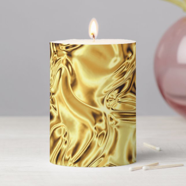 Gold Black Crinkle Pretty Pillar Candle (In Situ)