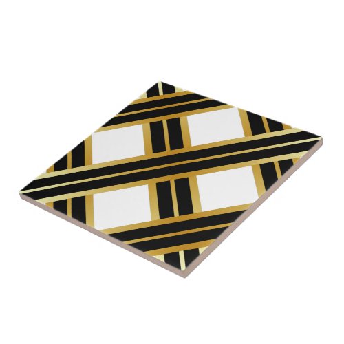 Gold Black Criss Cross Pattern Ceramic Tile