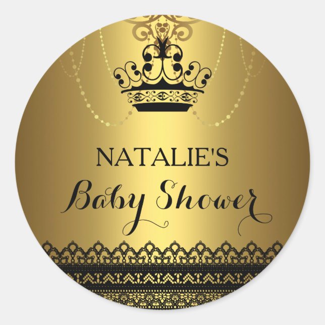 Gold & Black Crown Baby Shower Sticker (Front)