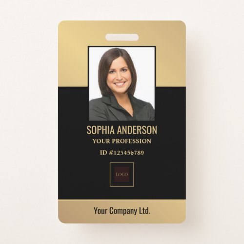 Gold Black  Custom Employee Photo Bar Code Logo Badge