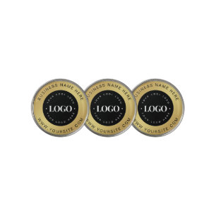 Gold & Black Custom Logo Text Business Corporate Golf Ball Marker