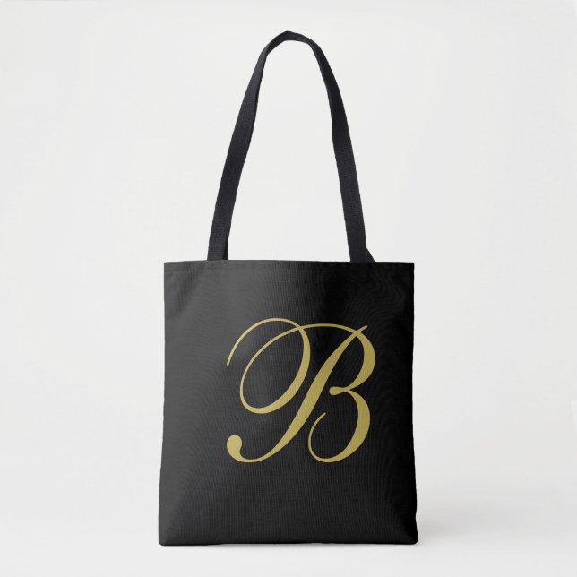 Gold & Black Custom Monogram  Tote Bag (Front)