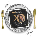 Gold Black Custom Photo 50th Birthday Party Napkins<br><div class="desc">Gold Black Custom Photo 50th Birthday Party Napkins. And elegantly designed special birthday celebration,  featuring a custom photo of birthday person and script calligraphy with vintage flourish elements. Simple enough to fit a variety of themes and colors!
Need help? Simply contact me!</div>