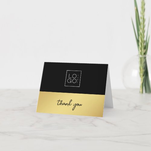 Gold  Black Custom Square Logo Business Company Thank You Card