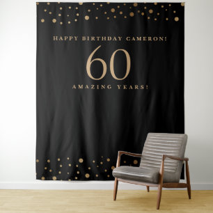 Gold Black Customizable Happy Birthday 60 Years Tapestry