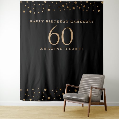 Gold Black Customizable Happy Birthday 60 Years  Tapestry
