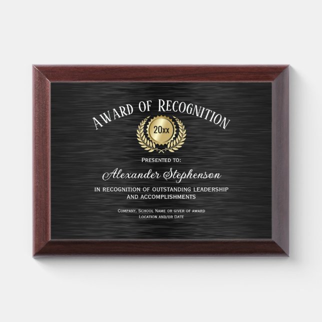 Gold Black Customizable Recognition Award Plaque (Horizontal)