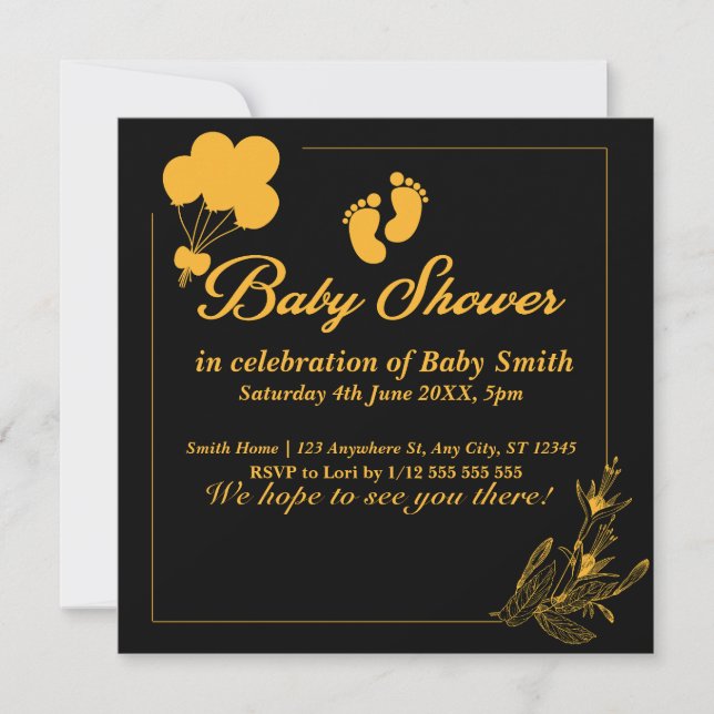 Gold Black Cute Baby Shower   Invitation (Front)