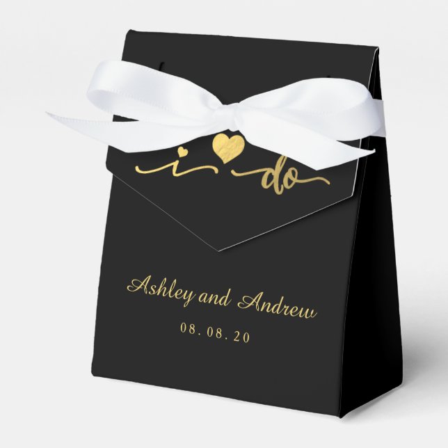 Gold Black Cute Fun I Do Wedding Favor Box (Front Side)