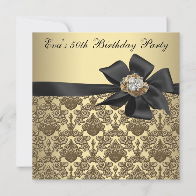 Gold Black Damask 50th Birthday Party Invitation (Front)