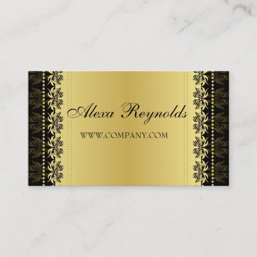 Customizable Gold Black Damask Business Card