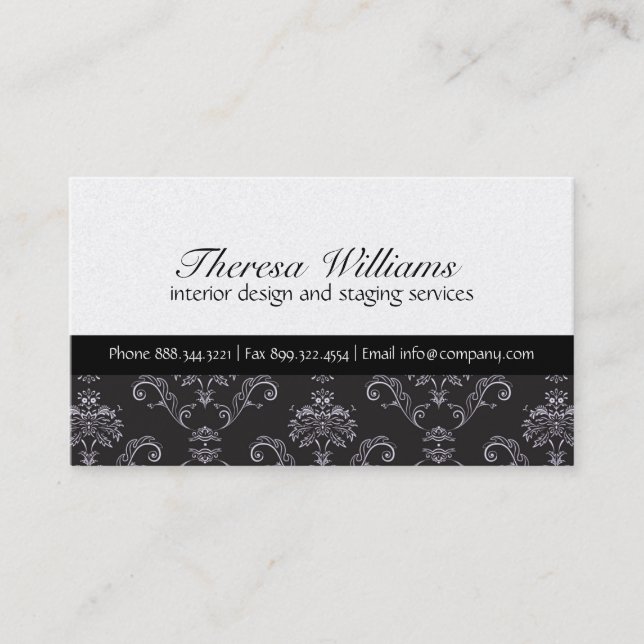 Gold & Black Damask Business Card (Front)