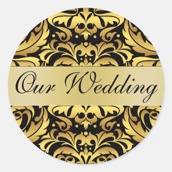 Gold & Black Damask Elegant "Our Wedding" Sticker