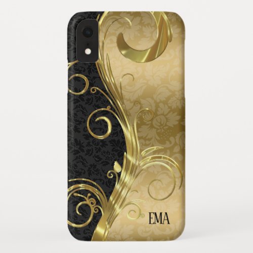 Gold Black Damask Gold Swirls iPhone XR Case