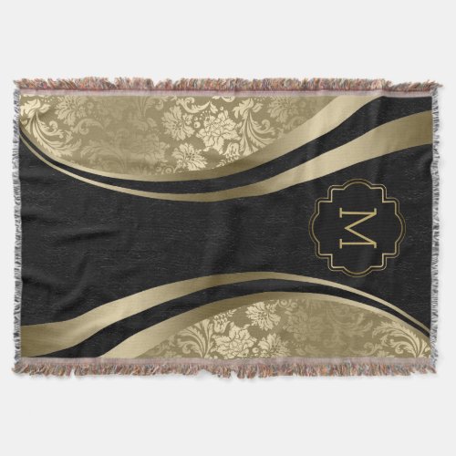 Gold  black damask modern geometric design throw blanket