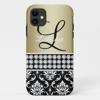 Gold Black Damask Name Monogram iPhone 5 Case